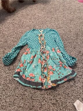 Matilda Jane Aqua Floral & Gingham Ruffle Dress